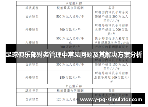 足球俱乐部财务管理中常见问题及其解决方案分析