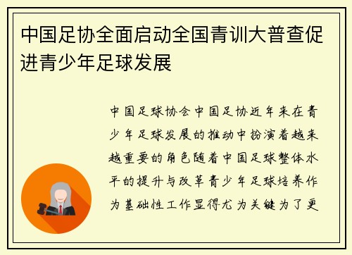 中国足协全面启动全国青训大普查促进青少年足球发展 中国足协全面启动全国青训大普查促进青少年足球发展